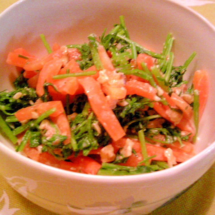 にんじんとにんじんの間引き菜のクルミ和え レシピ 作り方 By Yushiyutot 楽天レシピ